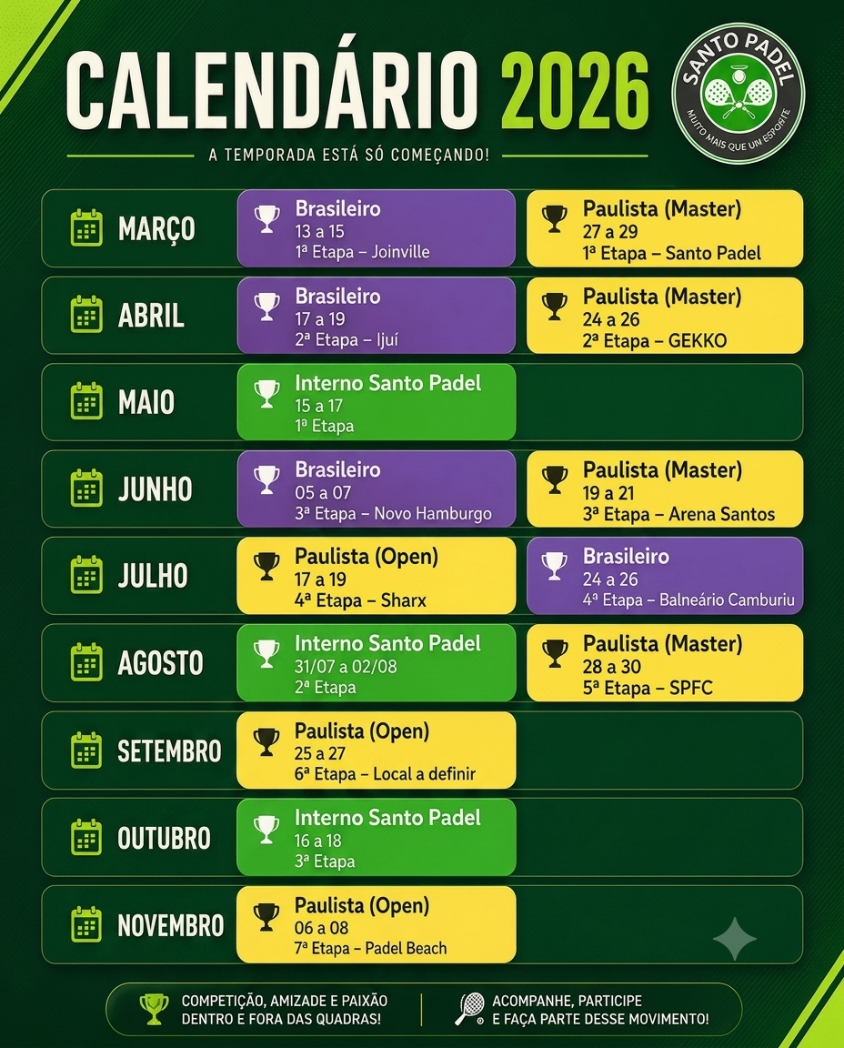 Calendário Santo Padel